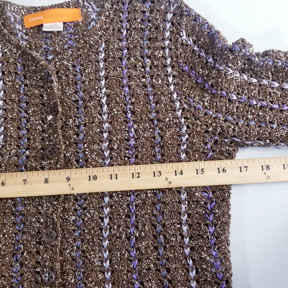 Cynthia Steffe Sweater Women Size Medium Knit Brown Cream Purple See Through - Picture 5 of 16